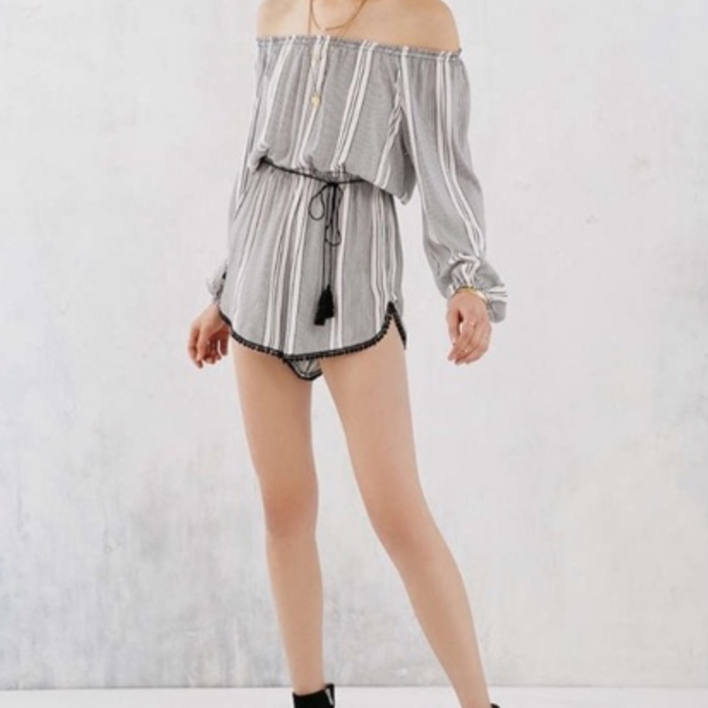 Black and White Striped Long Sleeve Romper